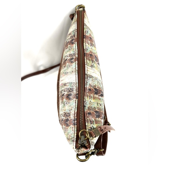 The Sak Brown Leather Green Gray Random Print Small Crossbody Bag Purse Bronze - Picture 8 of 10
